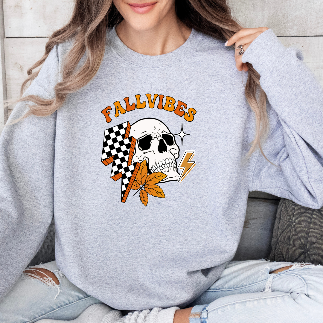 'Fall Vibes' Skull & Checkered Lightning Bolt
