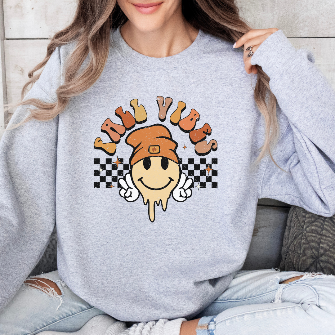 Fall Vibes Smiley Face with Beanie Sweatshirt