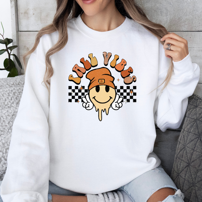 Fall Vibes Smiley Face with Beanie Sweatshirt