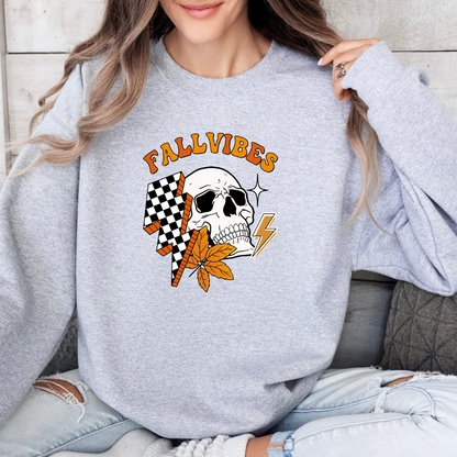 Fall Vibes Skull & Checkered Lightning Bolt Sweatshirt