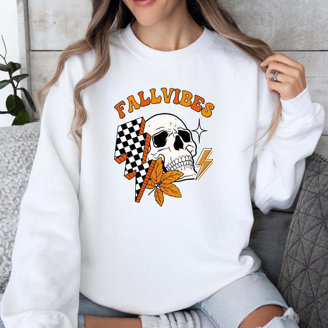 Fall Vibes Skull & Checkered Lightning Bolt Sweatshirt