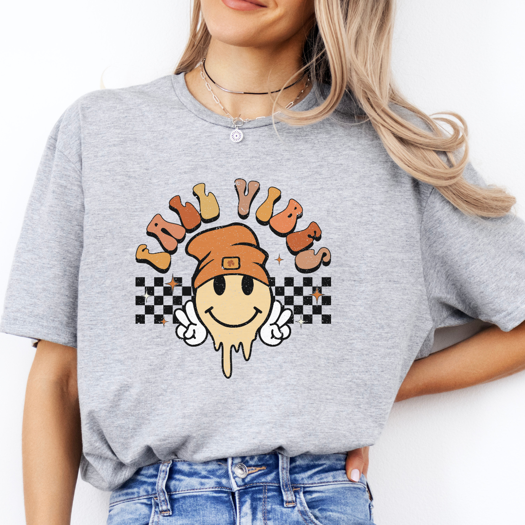 'Fall Vibes' Smiley Face with Beanie T-Shirt