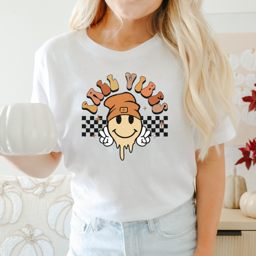 'Fall Vibes' Smiley Face with Beanie T-Shirt