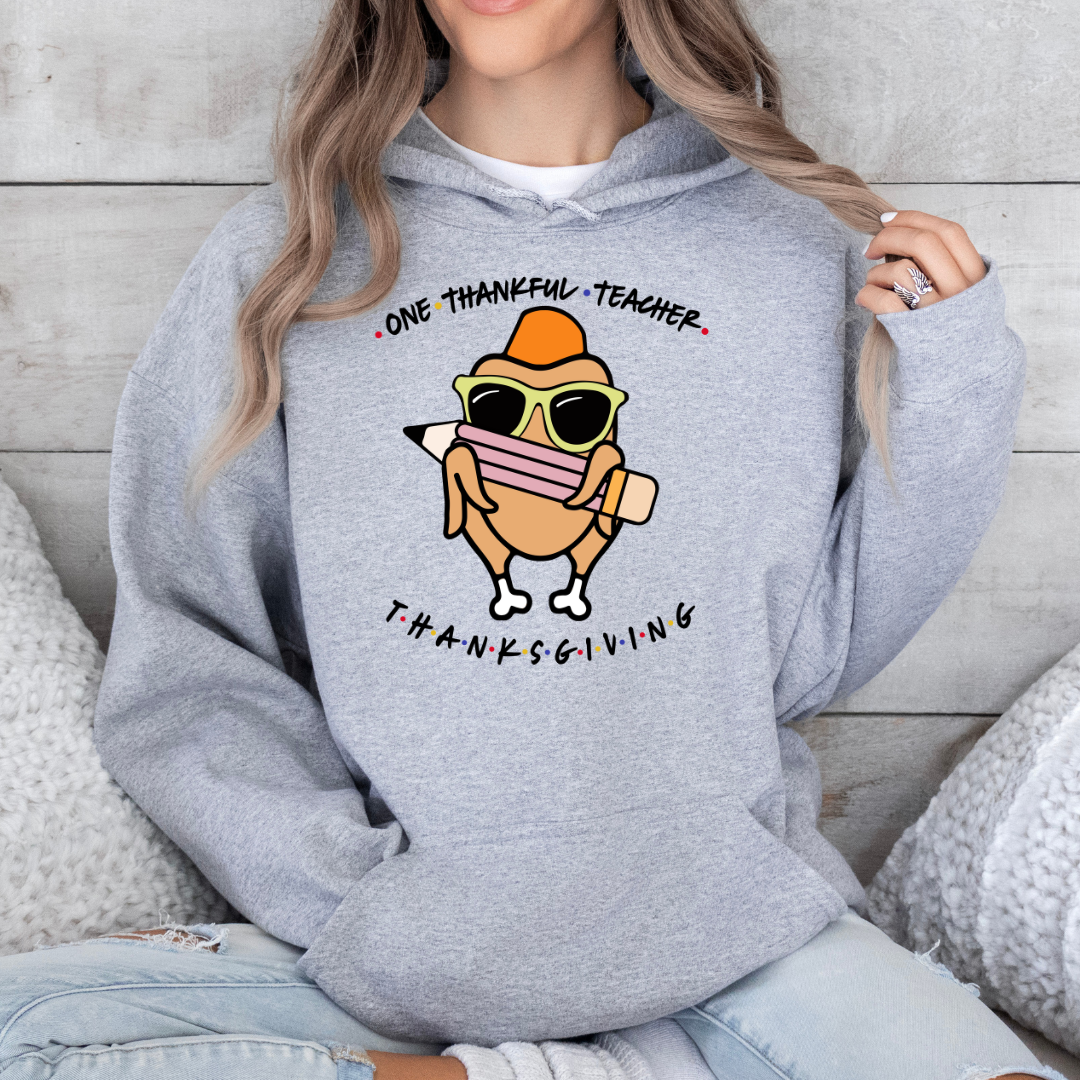 'One Thankful Teacher' Thanksgiving Turkey Hoodie