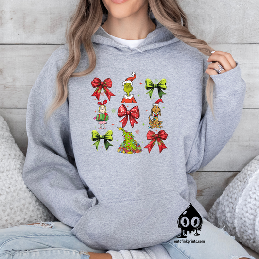 Grinchy Characters & Bows Hoodie