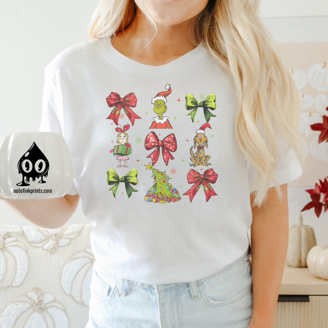 Grinchy Characters & Bows T-Shirt