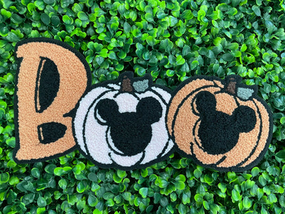 Mouse "Boo" Halloween Pumpkin Chenille Patch
