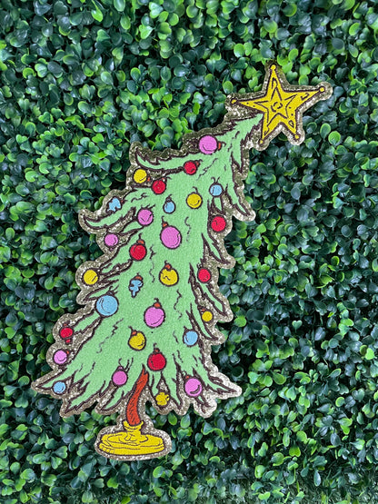 Grinchy Tree Glitter Chenille Patch