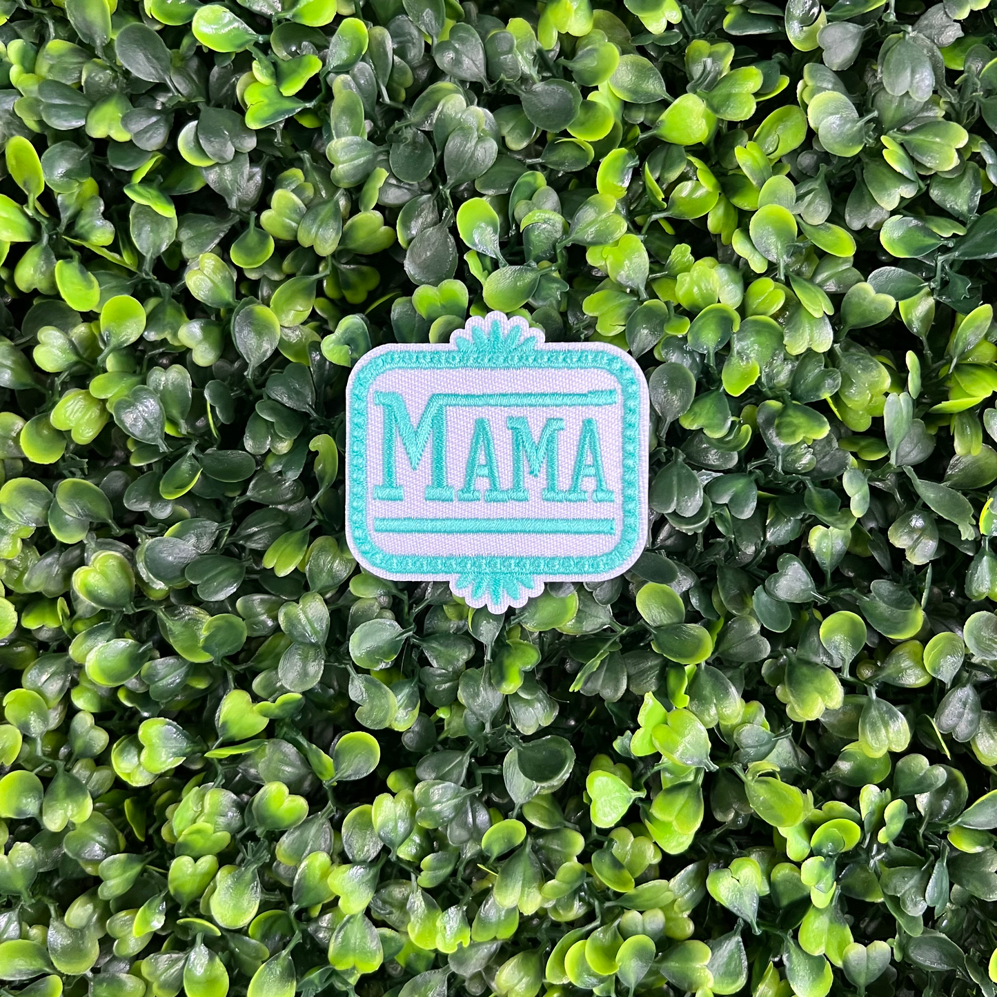 Green and White "Mama" Embroidered Patch