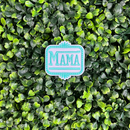 Green and White "Mama" Embroidered Patch