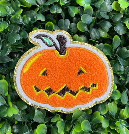 Glittering Smiling Pumpkin Embroidered Patch