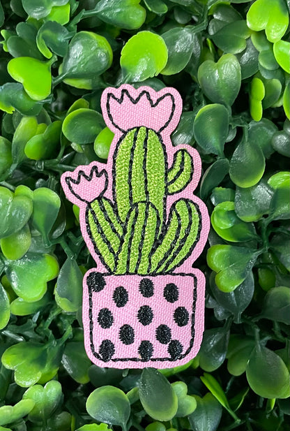 Pink Polka Dot Cactus Embroidered Patch