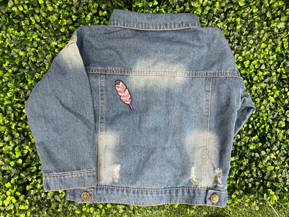 Pink and Green Feather Embroidered Patch