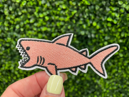 Pink Shark Embroidered Patch