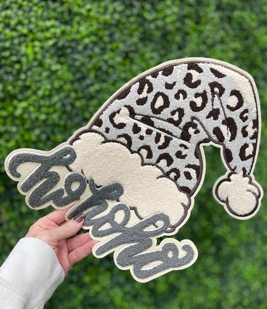 Leopard HoHoHo Santa Hat Chenille Patch