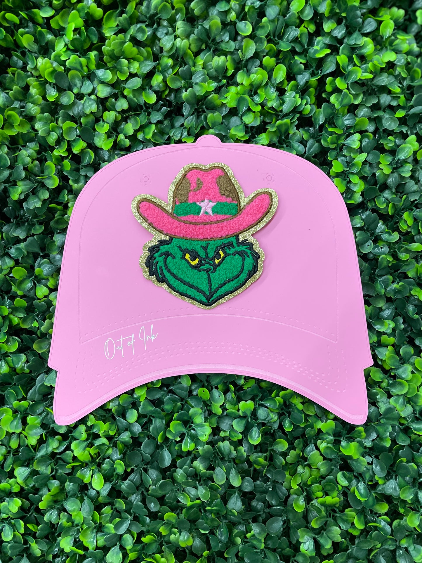Pink Grinchy Cowboy Glitter Chenille Patch