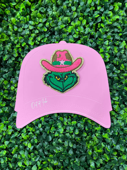 Pink Grinchy Cowboy Glitter Chenille Patch