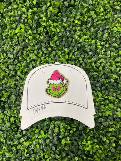 Pink Grinchy Santa Glitter Chenille Patch