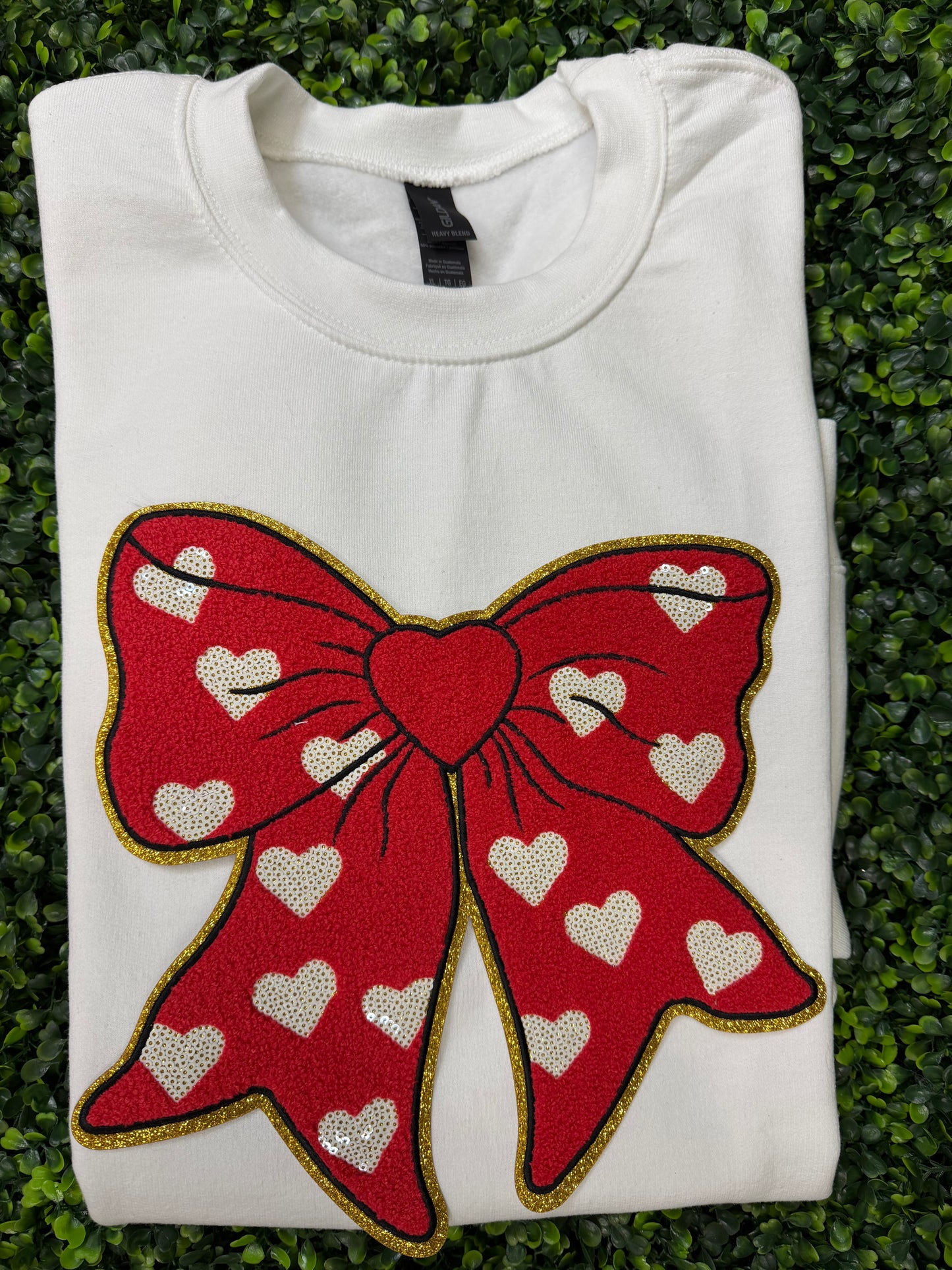 Red Heart Bow Chenille Patch