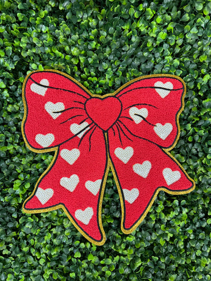 Red Heart Bow Chenille Patch