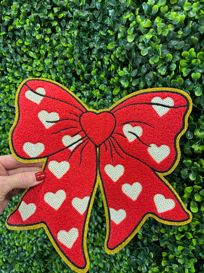 Red Heart Bow Chenille Patch