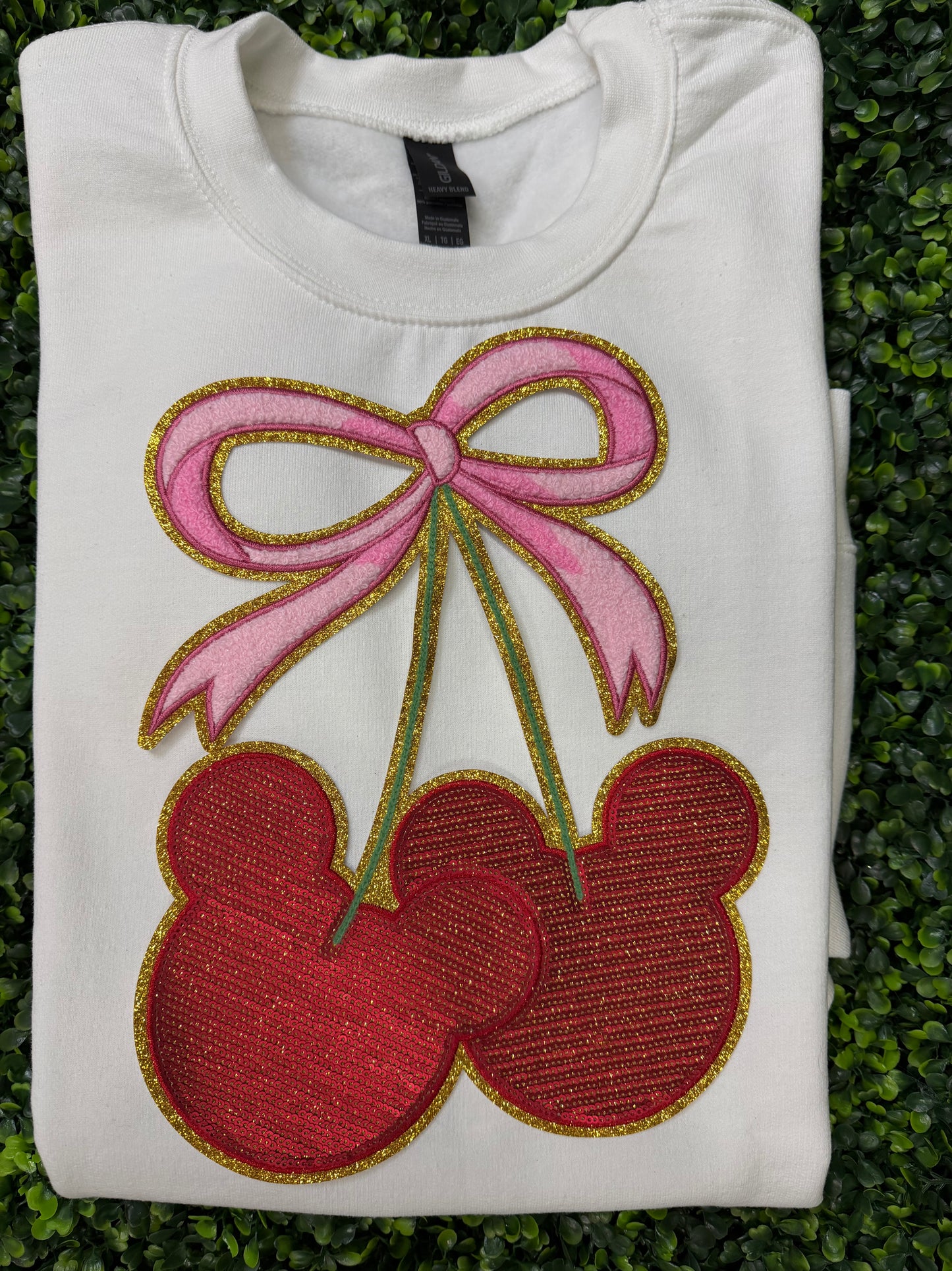 Mouse Ears Cherry Bow Sequins Chenille Patch