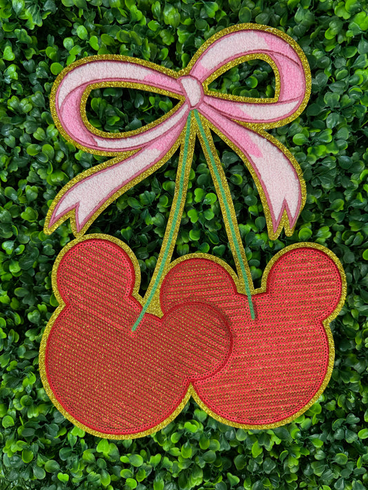 Mouse Ears Cherry Bow Sequins Chenille Patch