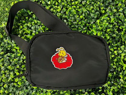 Bee on Red Flower Embroidered Patch