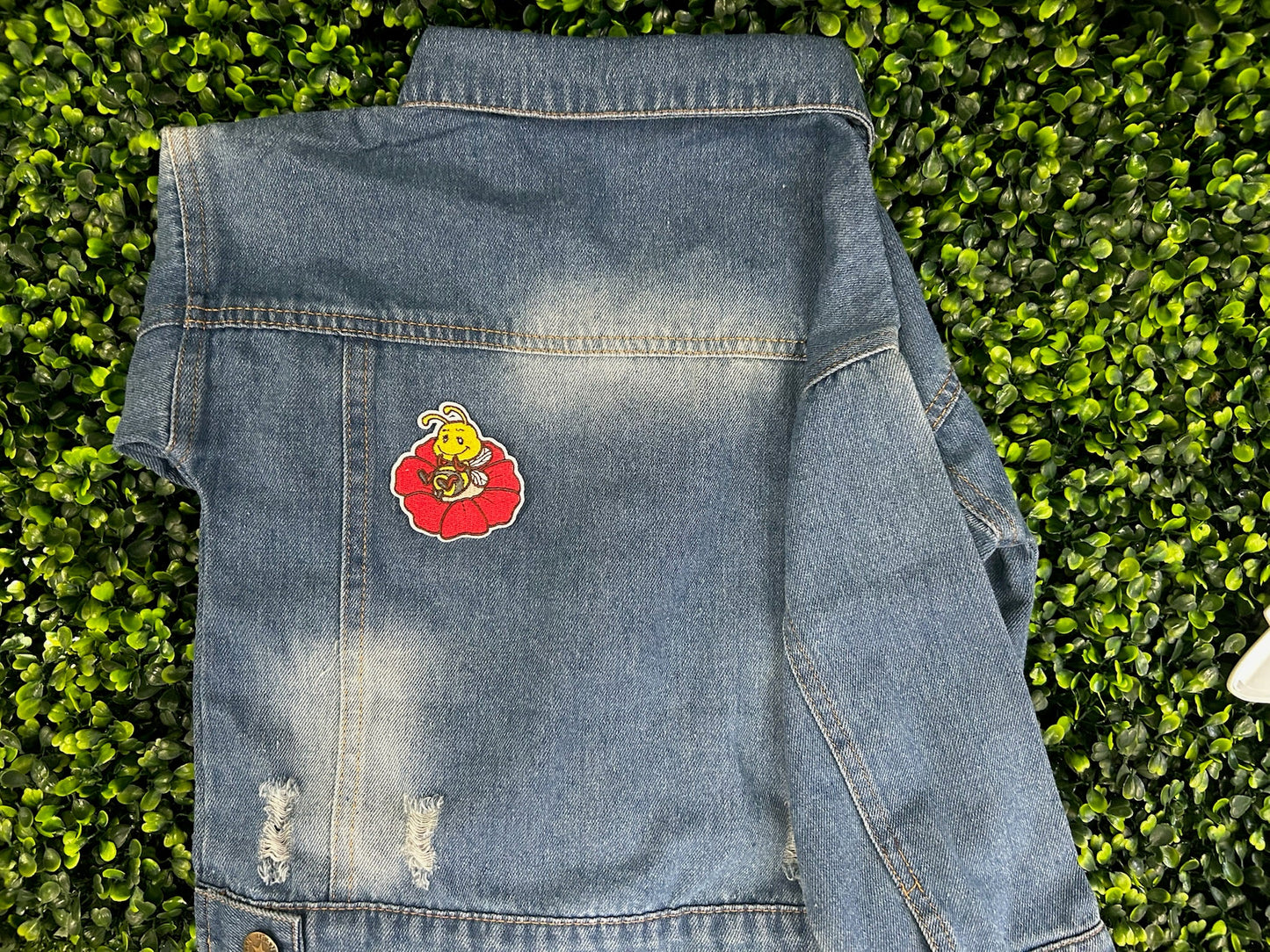 Bee on Red Flower Embroidered Patch