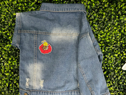 Bee on Red Flower Embroidered Patch