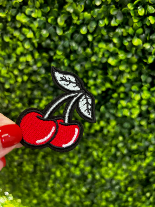 Cherry with Black & White Stems Embroidered Patch