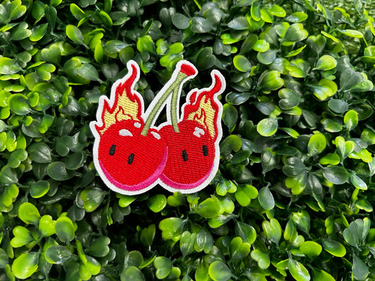 Flaming Cherries Embroidered Patch