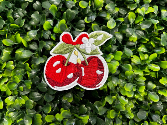 Cherries with Flower Stem Embroidered Patch