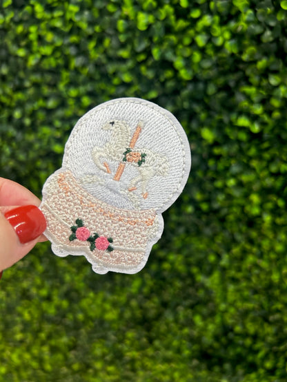 Carousel Horse Snow Globe Embroidered Patch
