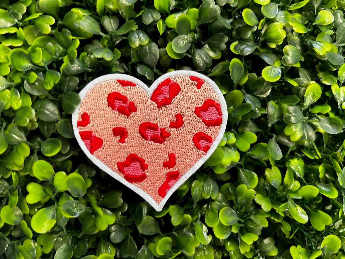 Pink & Red Leopard Heart Embroidered Patch