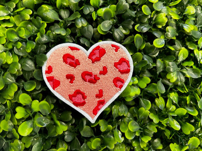Pink & Red Leopard Heart Embroidered Patch