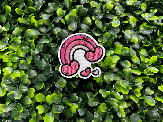 Pink Heart Rainbow Embroidered Patch