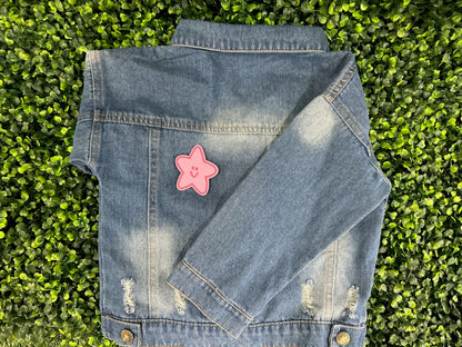 Pink Smiley Face Star Embroidered Patch