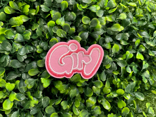 "Girl" Pink Bubble Letters Chenille Patch