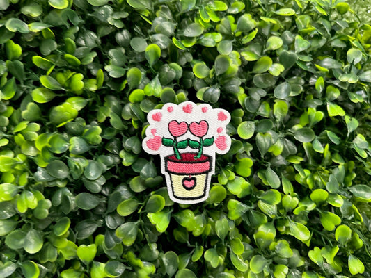 Potted Heart Flowers Embroidered Patch