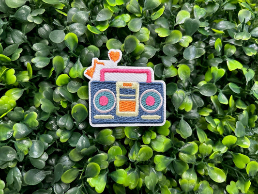 Retro Pink & Blue Boom Box Embroidered Patch