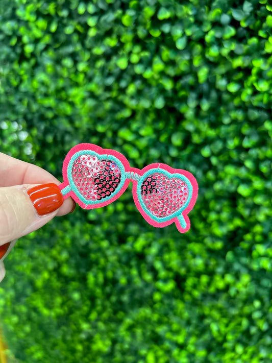 Sequin Heart Sunglasses Embroidered Patch