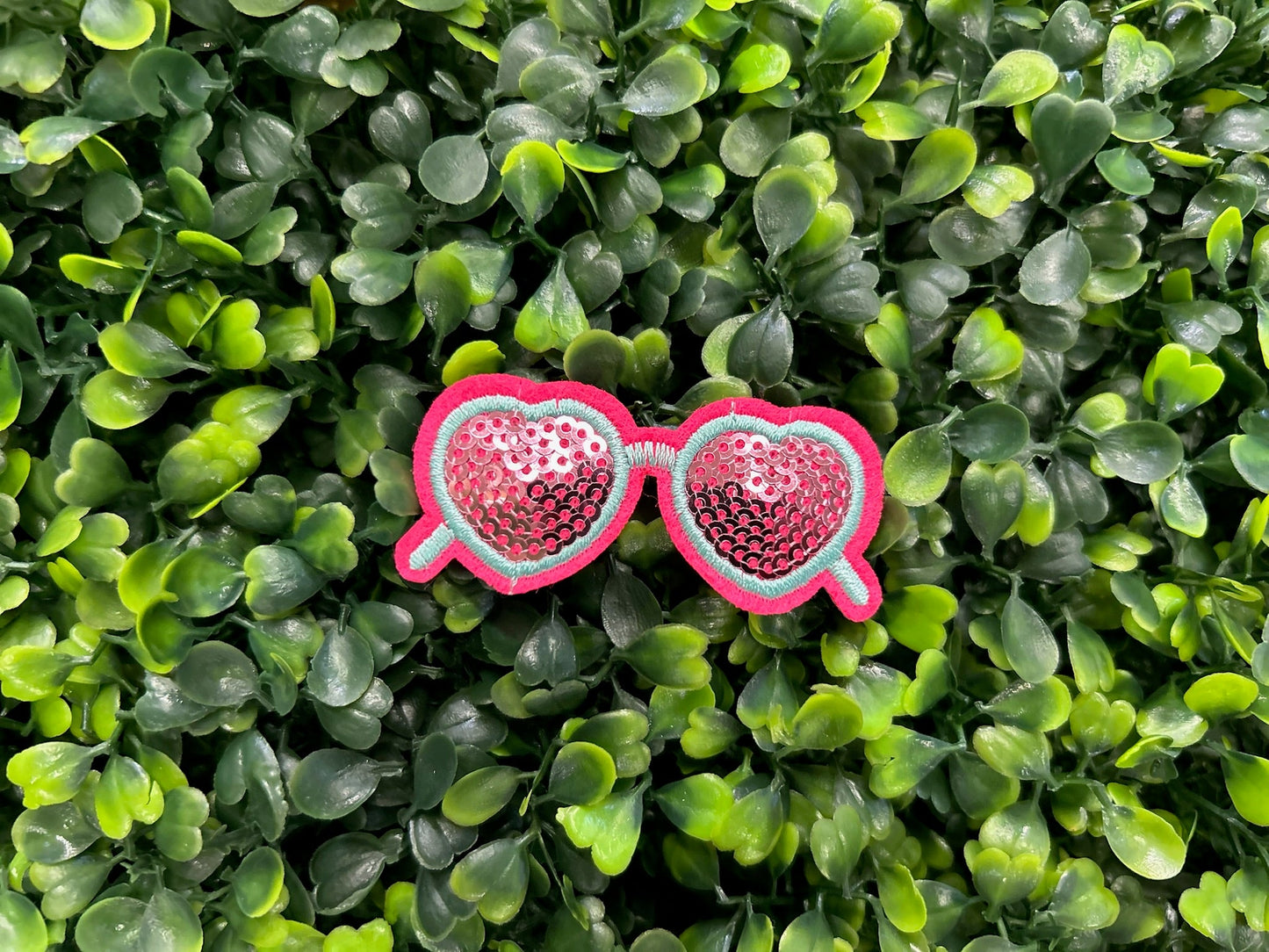 Sequin Heart Sunglasses Embroidered Patch