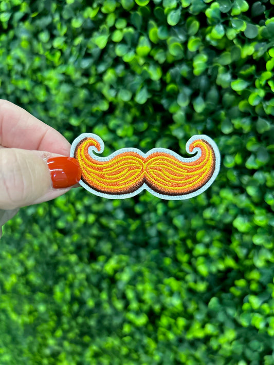 Curly Gold Mustache Embroidered Patch