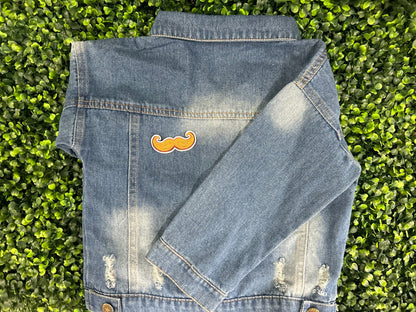 Curly Gold Mustache Embroidered Patch