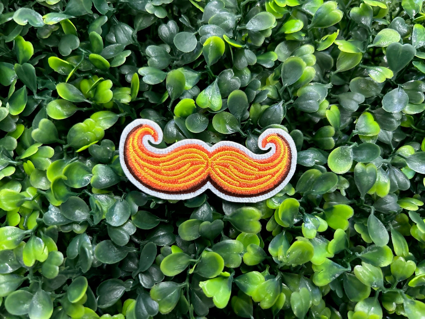 Curly Gold Mustache Embroidered Patch