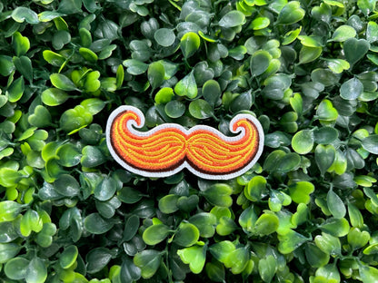Curly Gold Mustache Embroidered Patch