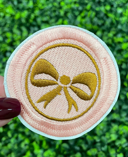 Gold Bow Circle Patch