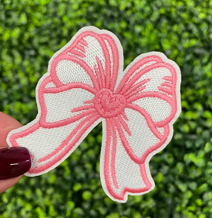 White & Pink Heart Bow Patch