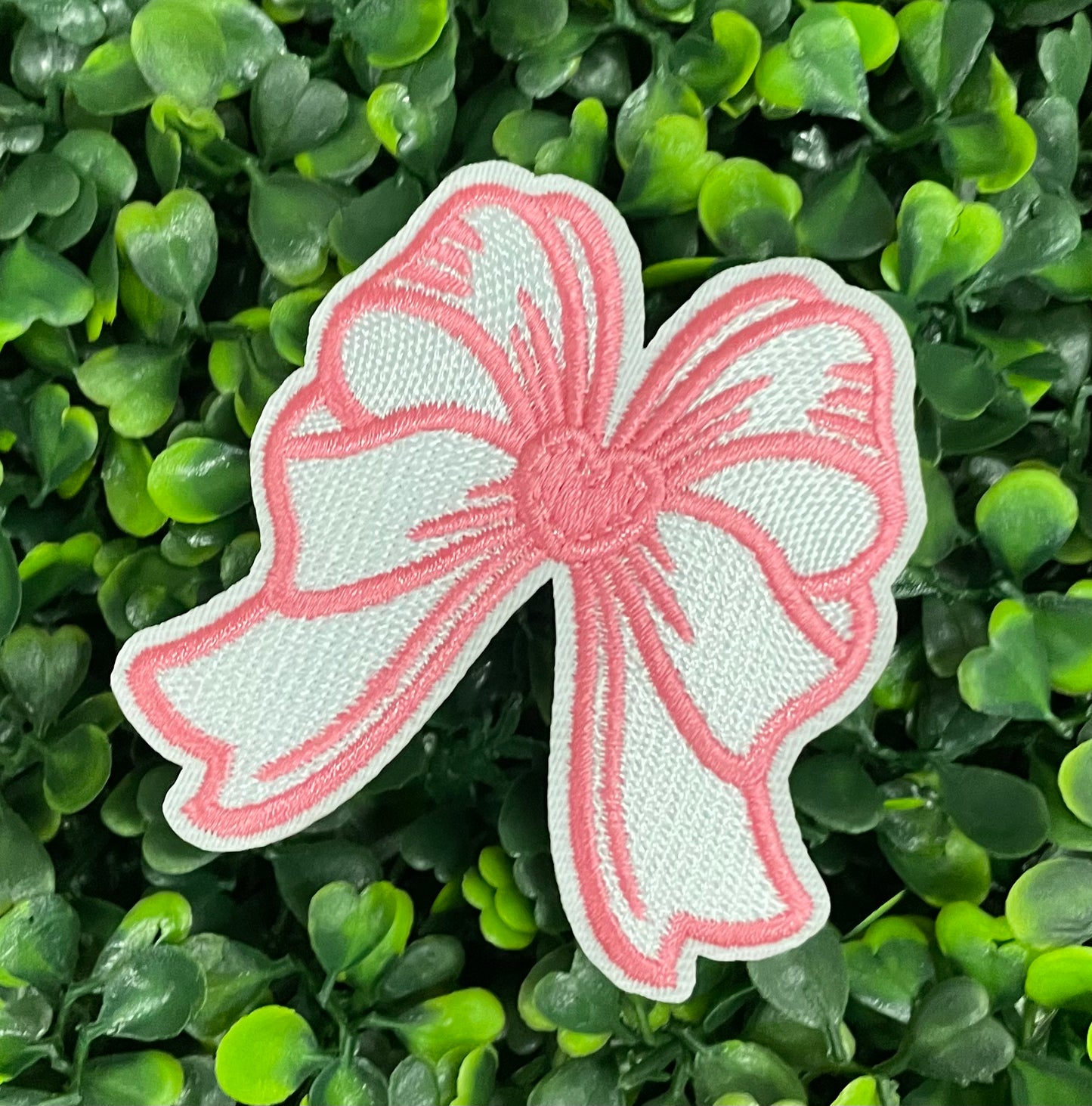 White & Pink Heart Bow Patch
